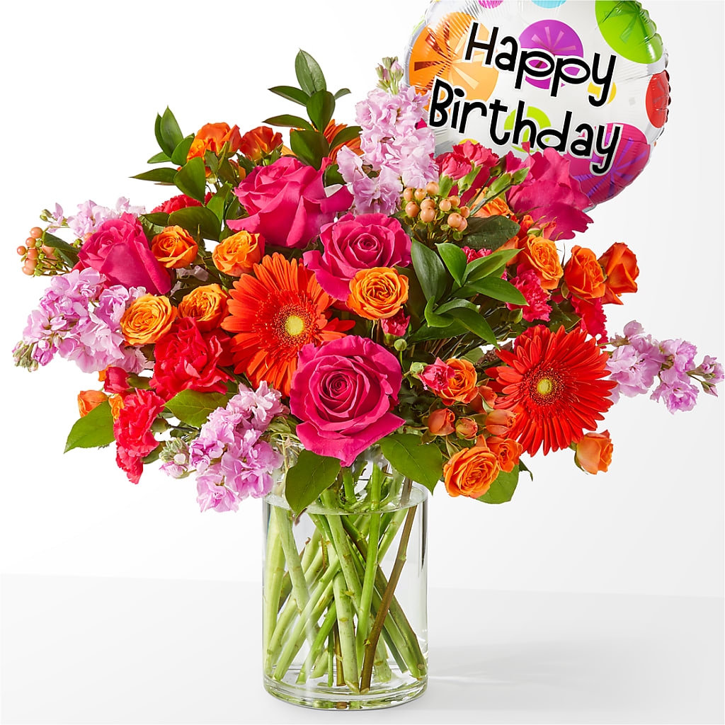 Fiesta Bouquet with Birthday Balloon – Flowers By Vee, Tracy CA