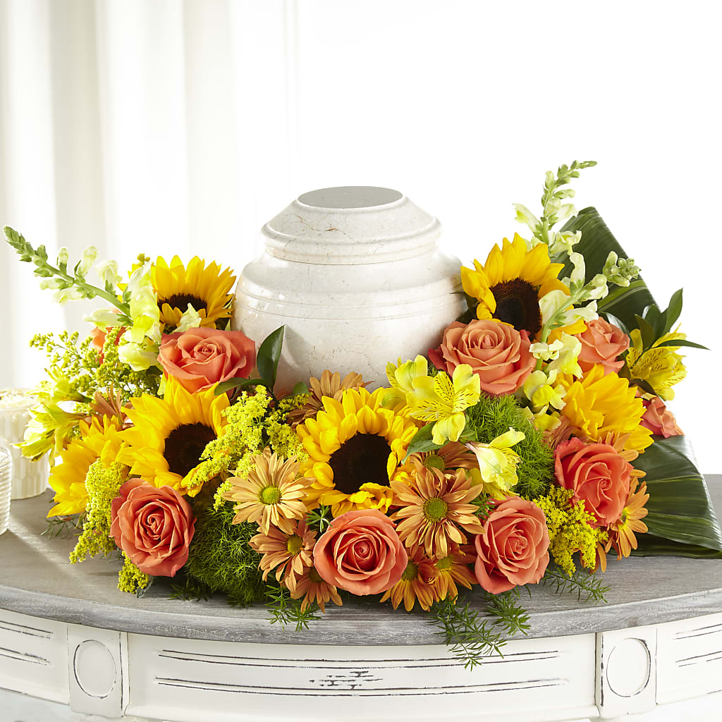 Faithful Sunflower Cremation Adornment – Flowers By Vee, Tracy CA