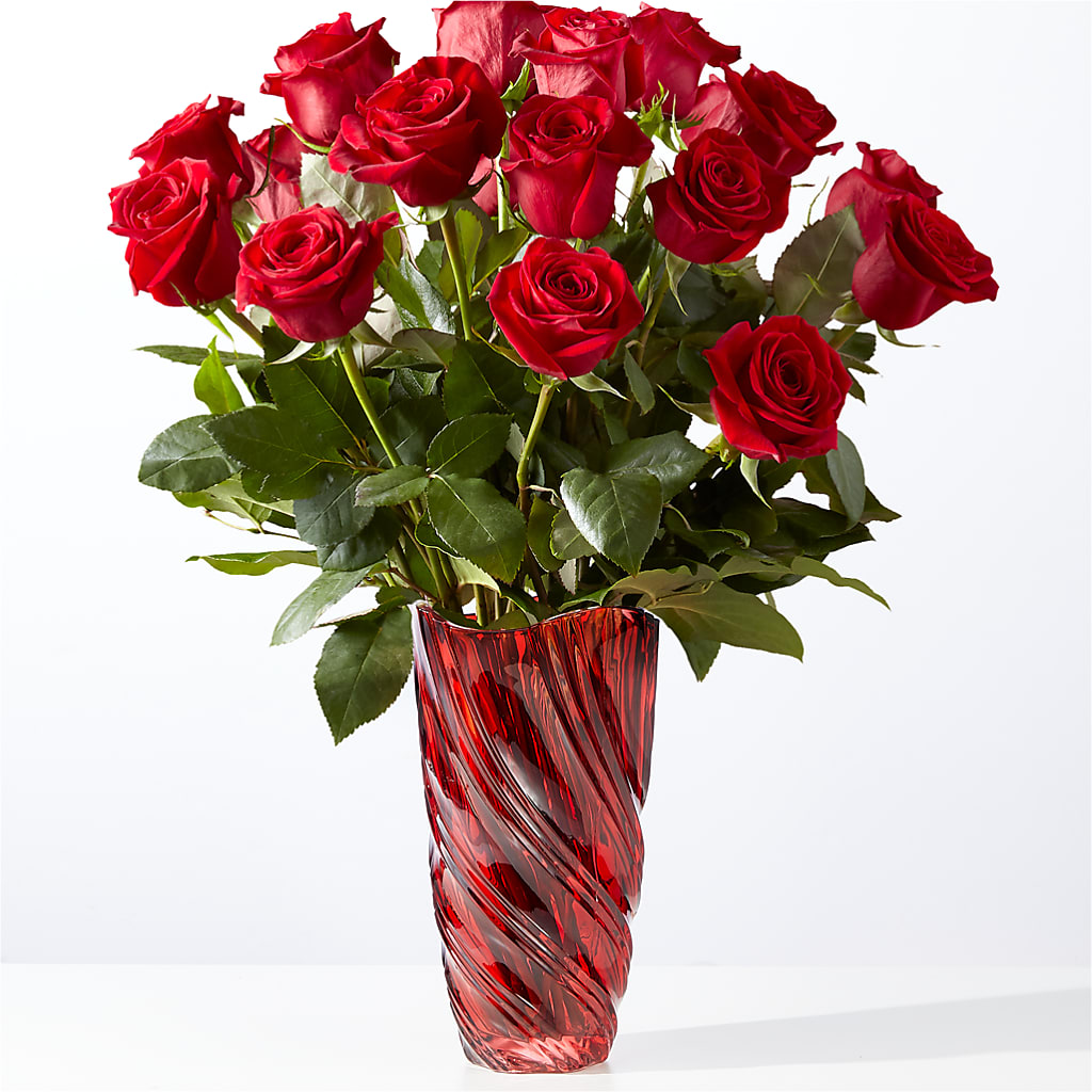Classic Love Red Rose Bouquet with Luxe Swirl Vase – Flowers By Vee, Tracy CA