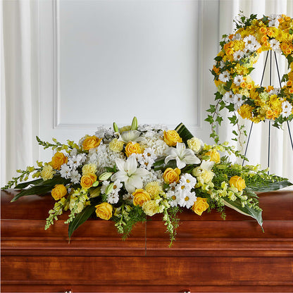 Golden Harmony Casket Spray –  Flowers By Vee, Tracy CA