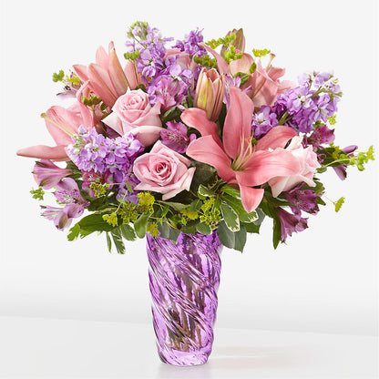Precious Petals Bouquet with Luxe Swirl Vase –  Flowers By Vee, Tracy CA