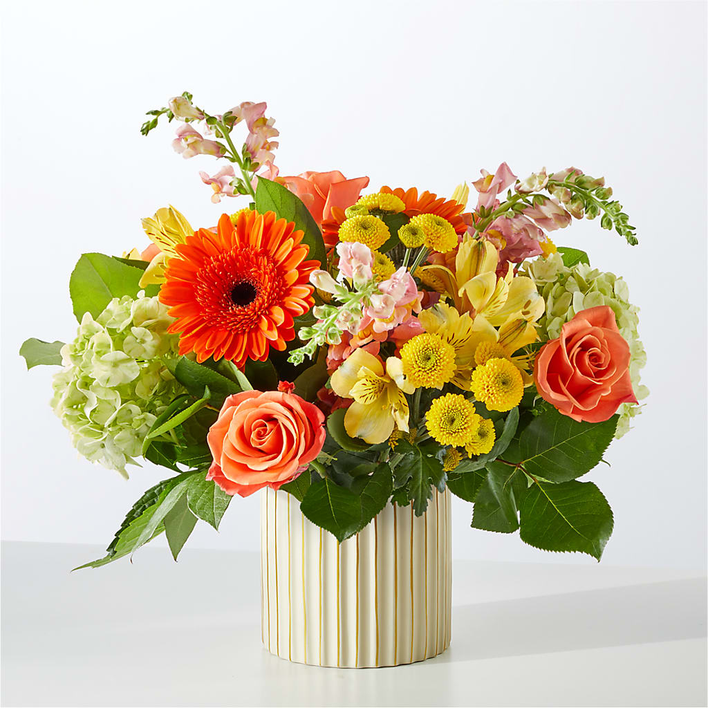 Autumn Sunshine Bouquet with Ivory Vase –  Flowers By Vee, Tracy CA